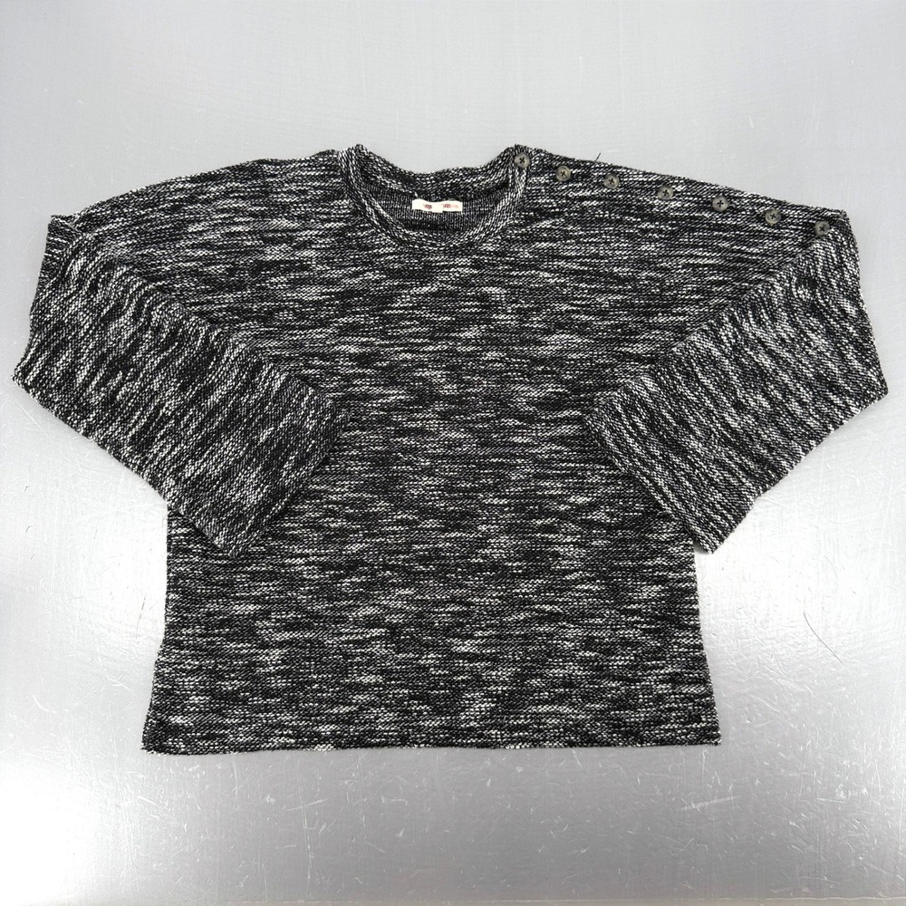 Madewell Womens Marled Knit Shoulder Button Sweater Black White Small Pullover
